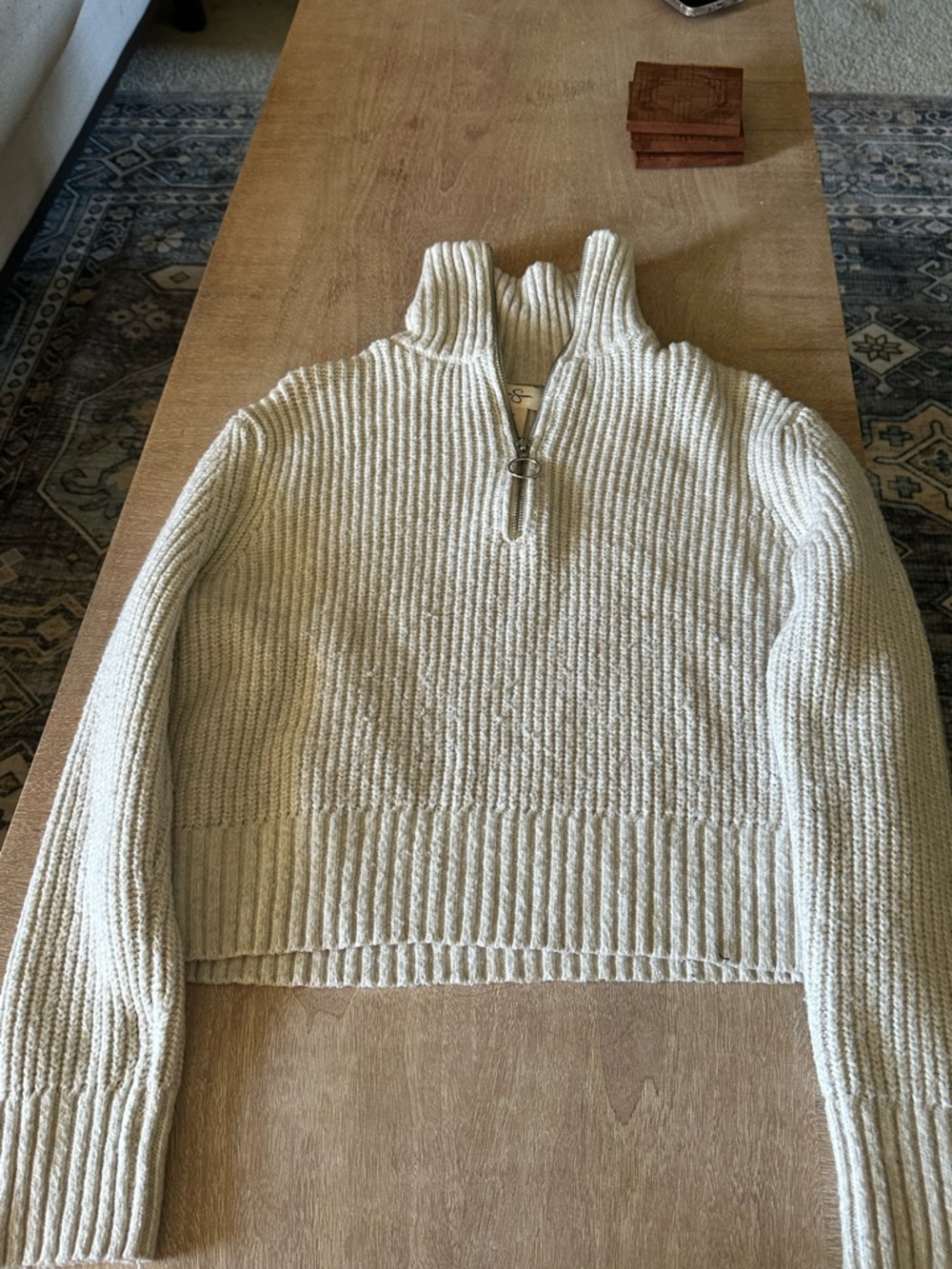 Jessica Simpson Cream Ribbed Half-Zip Turtleneck Sweater